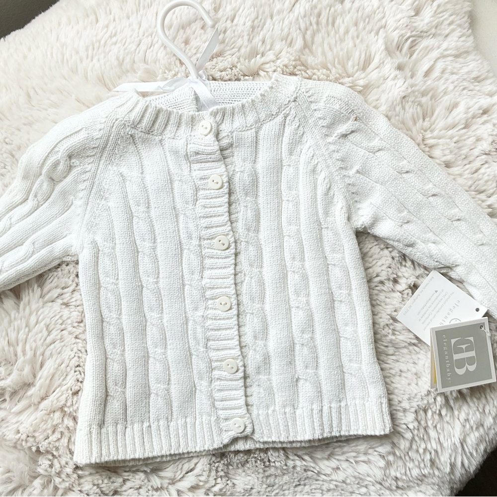 Elegant Baby NWT Sweater 100% Cotton White 12 months
